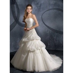 Mori Ivory A-line Strapless Sleeveless Embroidery Organza Satin Court Train Wedding Dresses