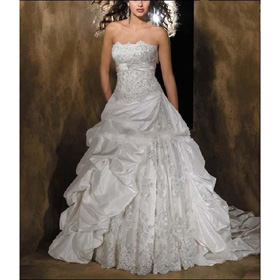 Trumpet Strapless Taffeta Embroidery Draped White Wedding Dress