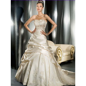 Satin Embroidery Beaded Strapless Straight Neckline Waistline Empire Wedding Dresses