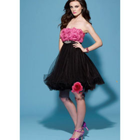 Gorgeous Halter Strapless Off-the-shoulder Handmade Flowers Homecoming Dress