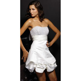 Beaded Neckline Mini Short Style Elegance White Evening Dress