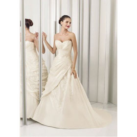 Taffeta Strapless Off-shoulder Sweetheart Lace-up Ruched Empire Wedding Dresses