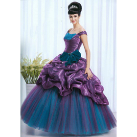 Ankle-length Purple & Blue With Bow Evening Dresses