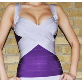 Purple & Silver Straps With Stripes Zipper Prom Dresses