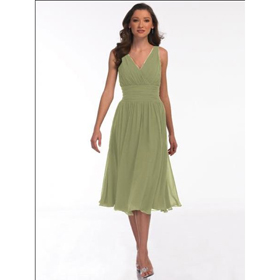 Tea-length Straps V-neck Dropped Ruffles Wedding Dresses