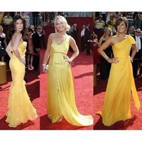 Unique Yellow Color Sexy Chiffon Floor Length Celebrity Dress