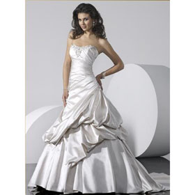 A-Line Strapless Bead Gown Asymmetrically Draped Sweep Train Wedding Dresses