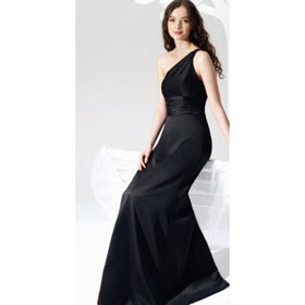 One Shoulder Floor-length Elastic Silk-like Satin Wedding Dresses