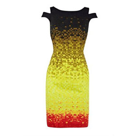 Graphic Printed Pencil Style Zipper Up Evening Dress