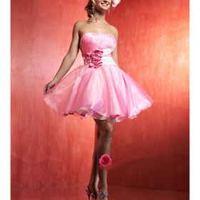 Above Knee Elegant Sleeveless Strapless Organza Beading Embroidery Homecoming Dress