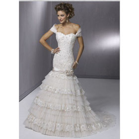 2011 Hot Sell Custom Made Mermaid Lace Off Shoulder Sleeveless Court Train Wedding Dresses