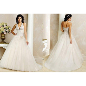 Floor-Length A-line Sleeveless Splendid Tulle Lace-up Luxury Wedding Dresses