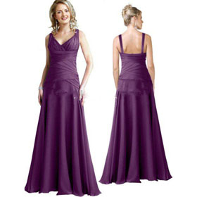Purple Satin Formal Evening Gown Sexy V-Neckline Celebrity Dress