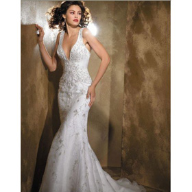 Custom Made Noble Free Shipping Mermaid Organza Spaghetti V-Neck Sleeveless Wedding Dresses For Bride