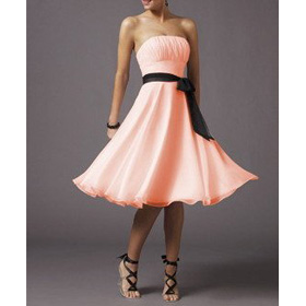 Unique Light Pink Knee Length Strapless A-Line Prom Dress