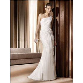 Nice Chic Trumpet Mermaid Ruched One-shoulder Chiffon Bridal Wedding Dress