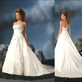 A-Line Bridal Dress Satin White Ivory Strapless Formal Floor-Length Wedding Dresses