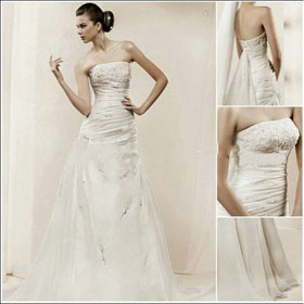 Free Shipping EU417 Fashion Strapless Beaded Watteau Train Wedding Dresses