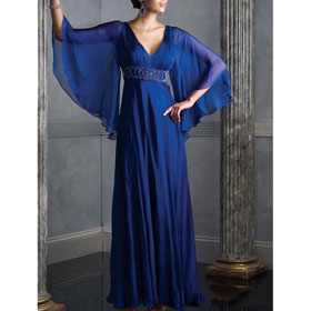 Elegant & Timeless Blue Half-sleeve V-neck Halter Tulle Ankle-length Evening Dresses