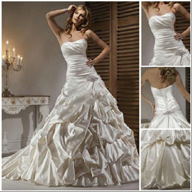 Taffeta Luxury Strapless Bridal Wedding Gown Draped A-Line Wedding Dresses