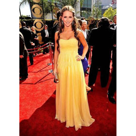 Floor Length Pure Yellow Chiffon Design Celebrity Dresses