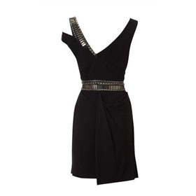 Draped Jersey V-Neck Backless Elegant Black Evening Dress