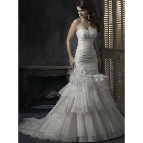 Custom Made Noble Free Shipping Mermaid Organza Sweetheart Neck Sleeveless Wedding Dresses For Bride