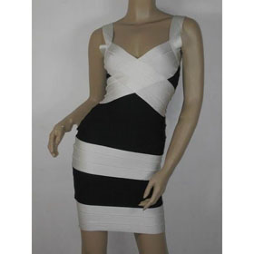 V-Neck Design Sleeveless Cocktail White & Black Strap Celebrity Dresses