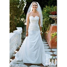NEW Taffeta Side-Drape Gown With Beaded Lace White Wedding Dress