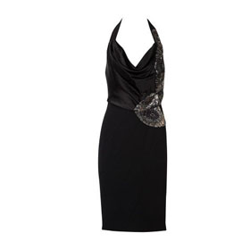 Silk Material Halterneck Stylish Unique Black Evening Dress