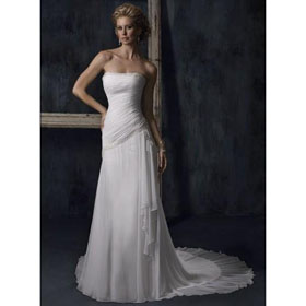 Fashion Off-the-shoulder Sheath Strapless Chiffon Beaded Graceful Wedding Dresses
