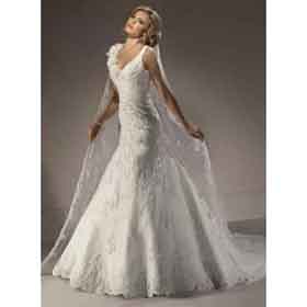 Wholesale - Florencia A-line Gown V-neckline Corset Closure Embroidered Chiffon Spaghetti Wedding Dresses