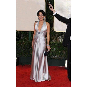 Sheath Column Halter Sleeveless Floor-Length Elastic Satin Celebrity Dresses