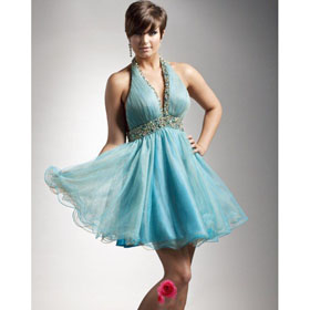 A-line Organza Halter Sleeveless Backless Beading Short Homecoming Dresses