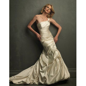 Floor-Length Taffeta Chapel Train One Shoulder Sleeveless Halter Mermaid Wedding Dresses