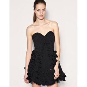Beautiful Ruffle Unique Elegant Black Knee Length Prom Dress