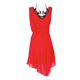 Beaded Necklace Unique Red Knee Length Evening Dress