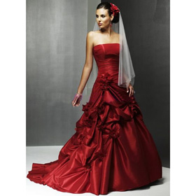 Floor-length Satin & Strapless Red Plus Size Wedding Dresses