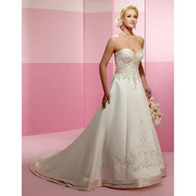 Chapel Train Strapless Embroidery Floor-Length Wedding Dresses