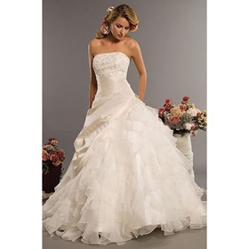 White Appliqued & Organza Lace Up Plus Size Wedding Dresse