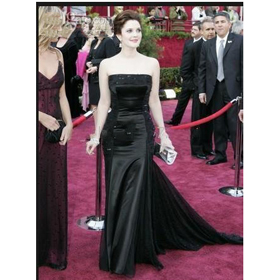 Black Strapless Court Train Design Taffeta Style Celebrity Dresses