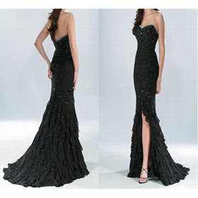 Strapless Count Train Neckline Bride Dress/evening Dress/wedding Dress#WD119 Sexy Black Mermaid