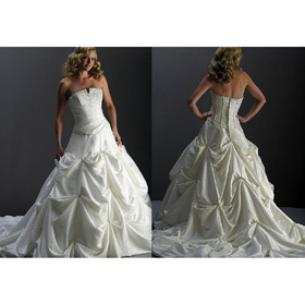 Floor-length Draped Zipper Beading Pearls Elastic Silk-like Satin Luxury Wedding Dresses