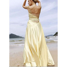 A-Line Floor-Length V-neck Straps Sleeveless Backless Diamond Homecoming Dresses
