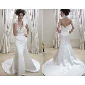 Mermaid V-Neck Sleeveless Ivory Satin Sweep Train Wedding Dresses