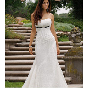 A-Line Satin Embroidery Beaded Strapless Straight Neckline Empire Wedding Dresses