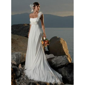 One Shoulder Chiffion Ruffle Floor-Length Maternity Wedding Dresses