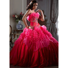 Elegant Ball Gown Strapless Organza Red Quinceanera Style Prom Dress