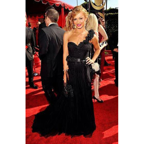 One Shoulder Elegant Black Color Floor Length Celebrity Dresses