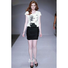 Silk Printed Head Gored Style Cascading Ruffle Evening Dress